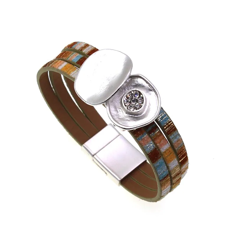 Женский многослойный браслет с широкой обмоткой кожаный леопардовым принтом