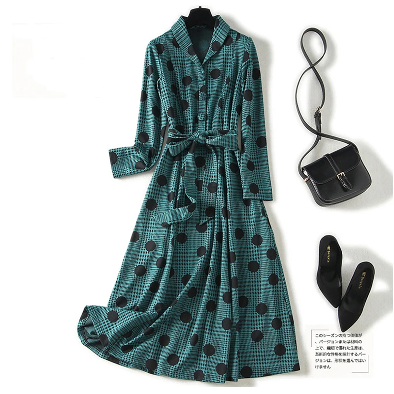 

Осень 2021, винтажное вязаное шерстяное платье, женское Модное Новое дизайнерское однобортное элегантное платье миди с принтом