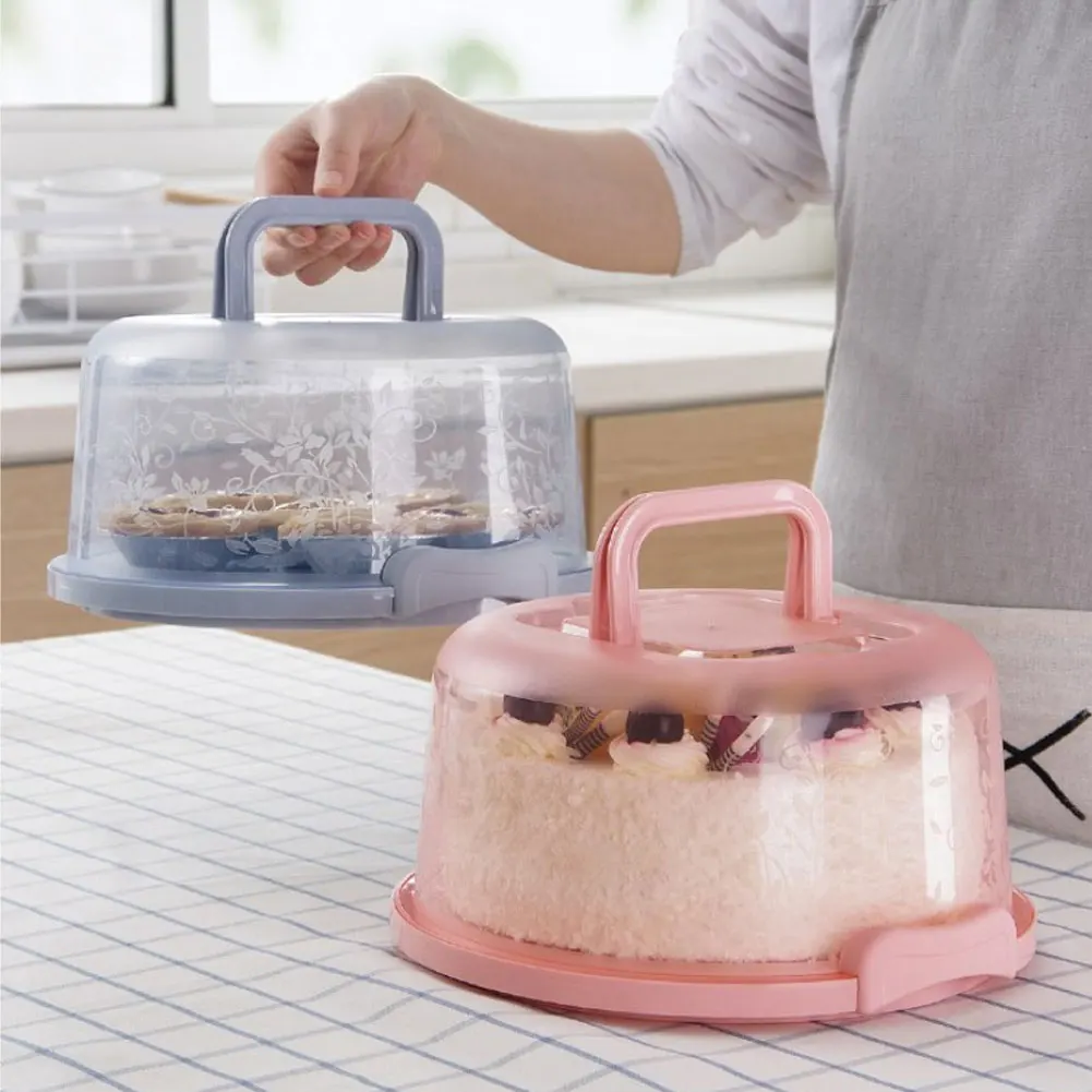 

Portable Cake Box Carrier Handle Container Storage Cupcake Round Lid Clip Lock Dessert Container Cover Case Cake Box Accessories