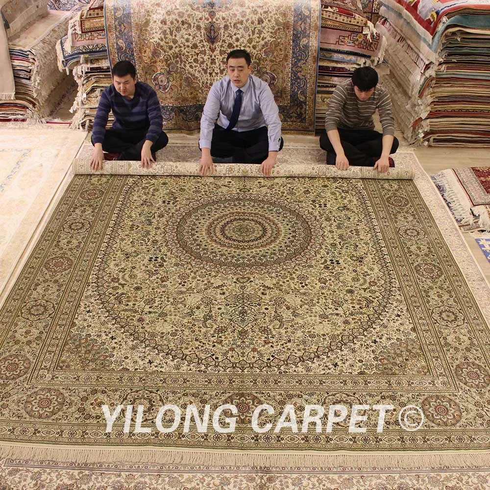 Goedkoop Yilong 9'x12 'Vantage Grote Perzische Zijden Kleed Antieke Medaillon Kashmiri Handgemaakte Tapijt (YJH249A)