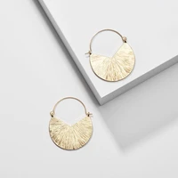 brushed gold color fan shape metal bib earring geometric round hoop statement earrings for women