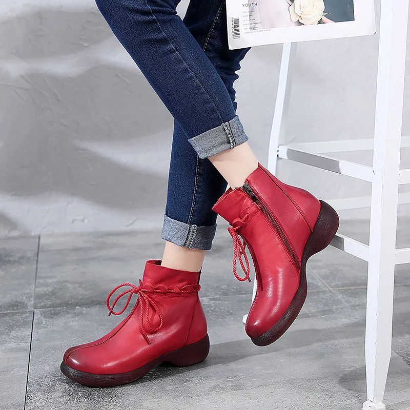 

CEYANEAO New Autumn Women Boots Women Shoes Block Motorcycle Booties Plus Size Leather Shoes Low Heel Shoes Ankle Boots