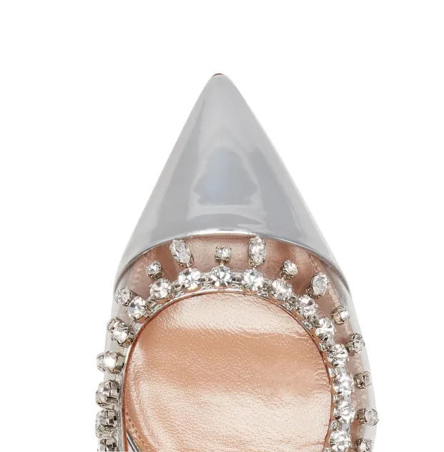 Блестящие свадебные туфли-лодочки с ремешком из ПВХ и стразами туфли на каблуке