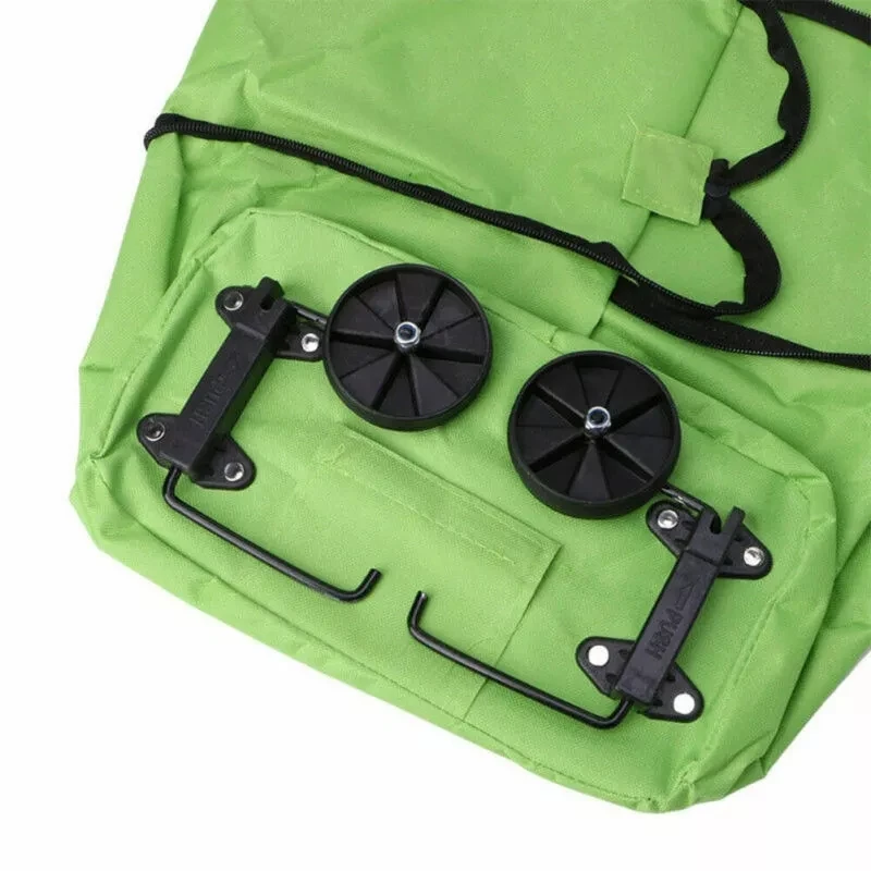 

2 In 1 Supermarket Portable Shopping Cart with Wheels Resuable Foldable Oxford Cloth Storage Bag Food Sundries Holder Carrier
