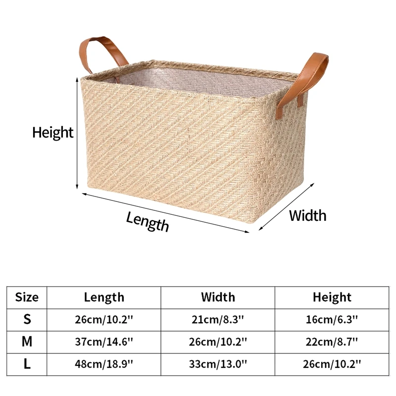 

Jute Storage Basket Rectangular Storage Baskets with Handle Foldable Sundries Organizador for Toy Washable Laundry Container