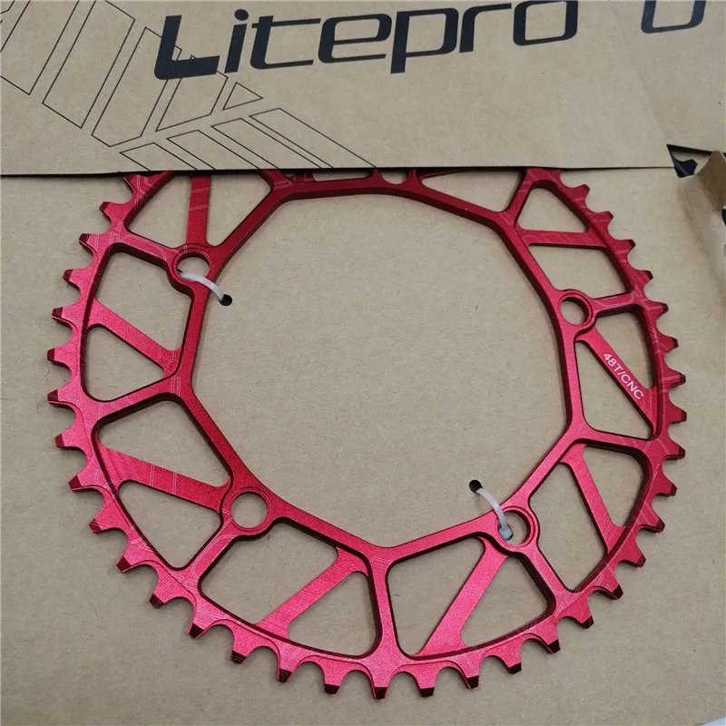 Litepro зубчатое колесо цепной передачи 130 BCD 48T спереди один диск полый Сверхлегкий на пятке, 8/9/10 Скорость складной руль для шоссейного велосипеда Запчасти - Цвет: 48T Red