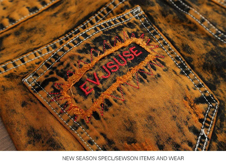 

2020 Motorcycle Pants retro European and American jeans men's hole personality old straight tube men's jeans embroidered cotton