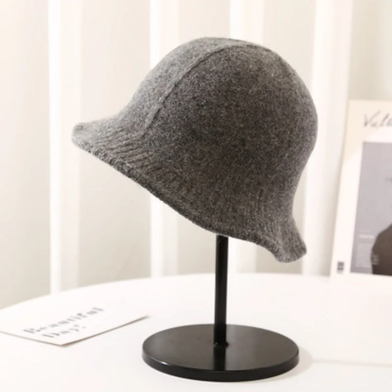 bucket hats women winter hats 100% wool dome round top winter autumn warm solid outdoor fishing men bucket wool winter women hat