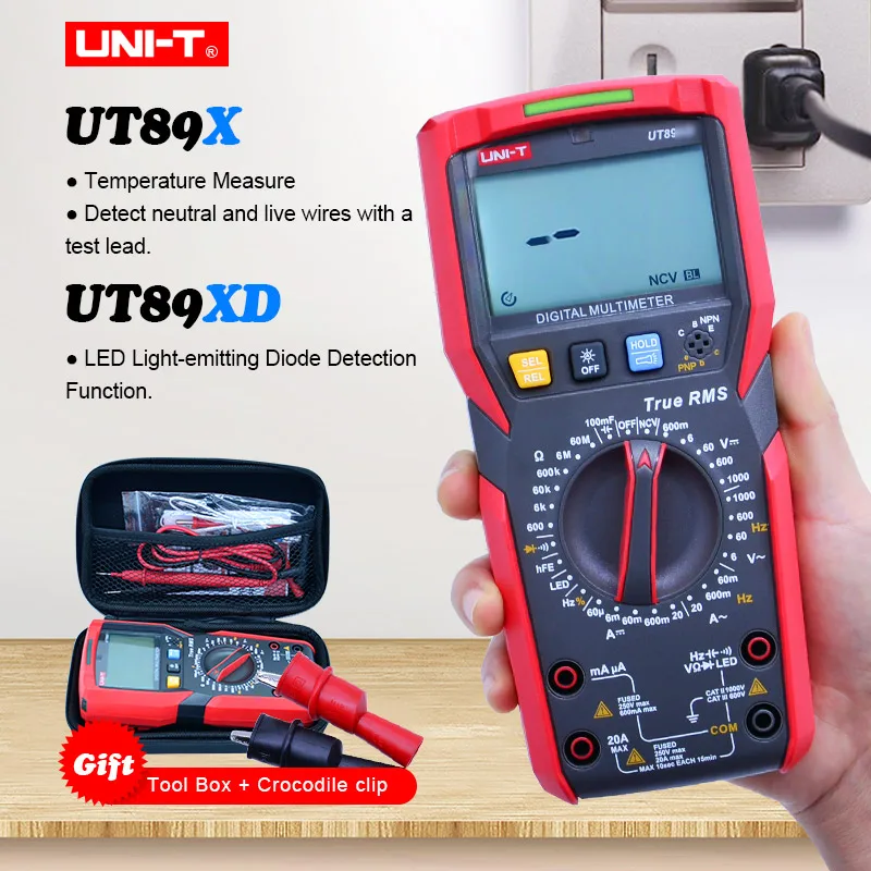 

True RMS Digital multimeter UNI-T UT89X UT89XD AC DC Voltage Current Tester Capacitance Ohm measure temp/LED tester NCV + gift