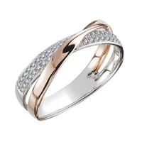 new fresh two tone x shape cross ring for women dazzling cz stone large modern rings wedding fashion jewelry anillos