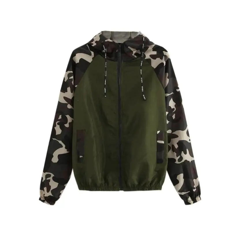 Женская тонкая куртка с камуфляжным принтом для отдыха длинным рукавом весна
