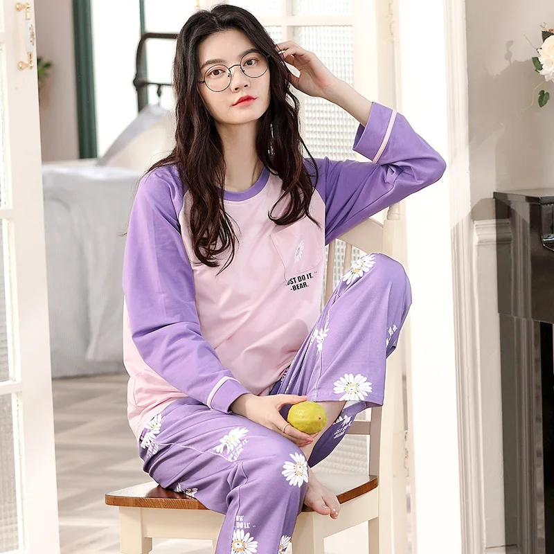 

2020 New Spring Autumn Pajamas Ladies Cotton Long-Sleeved Trousers Winter Home Service Two-Piece Suit Sleepwear Nightwear