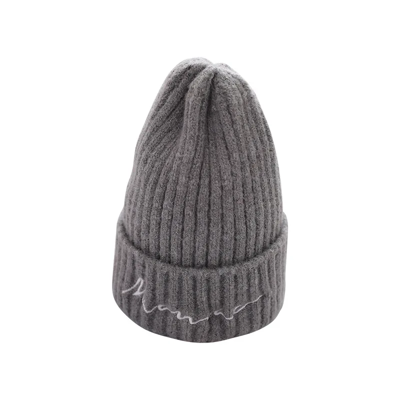 Новая зимняя однотонная шерстяная вязаная шапка с вышитыми буквами модная