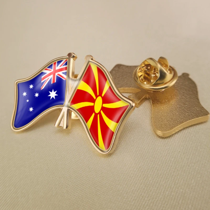

Australia and Macedonia Crossed Double Friendship Flags Brooch Badges Lapel Pins