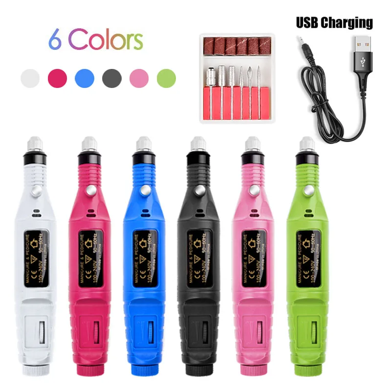 1 комплект портативная электрическая дрель для ногтей ручка с USB зарядкой 6 бит