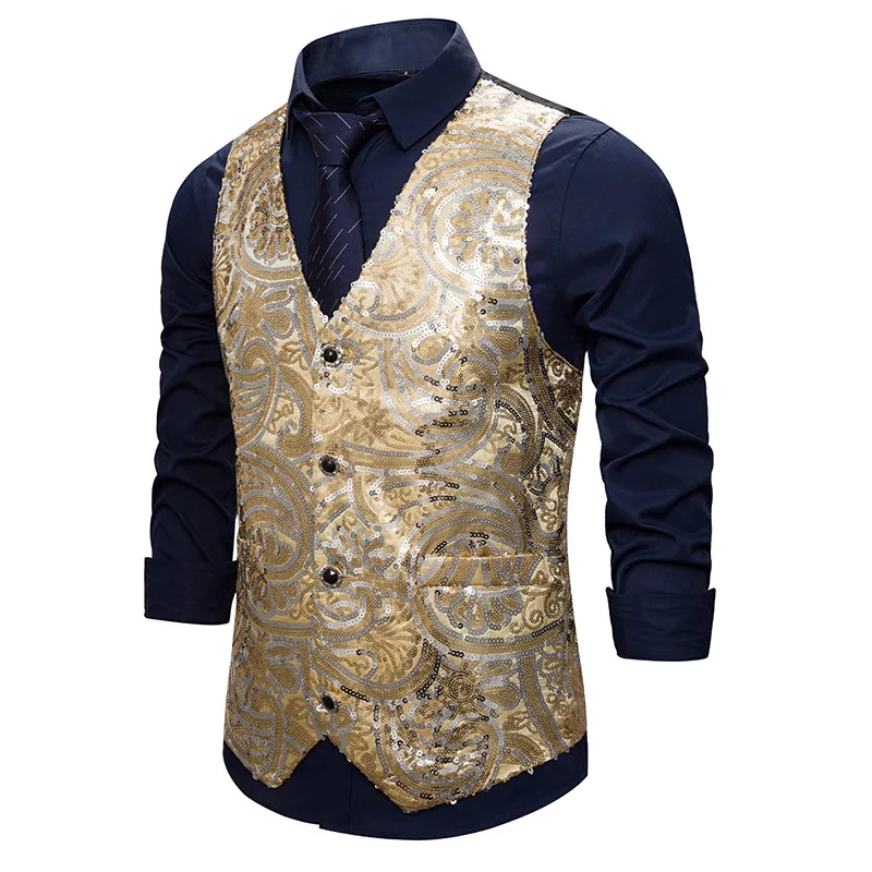 Luxury Glitter Blazer Men Fashion Golden Silver Sequin Single Button Blazer Hombre Nightclub Stage Slim Fit Mens Christmas Suit