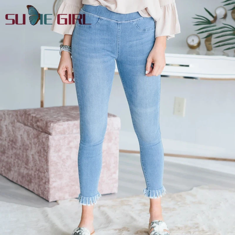 

SUDIE Girl 2020 autumn new high-waist slim-fit all-match denim long foot pants fashionable sexy women's trousers