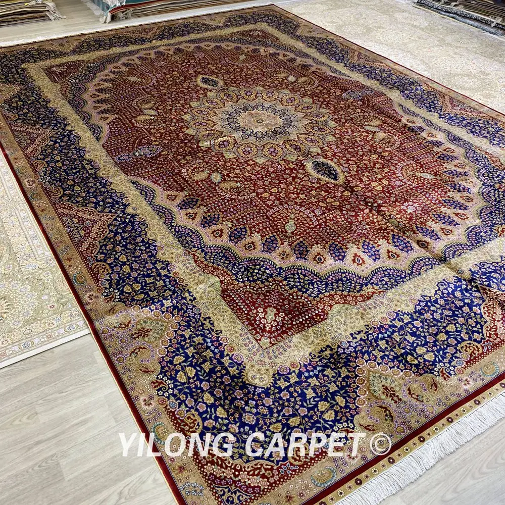 Goedkoop Yilong 9.2 'X 12.8' Perzische Oversized Zijden Kleed Handgeknoopte Rode Medaillon Qum Tapijt (ZQG282A)