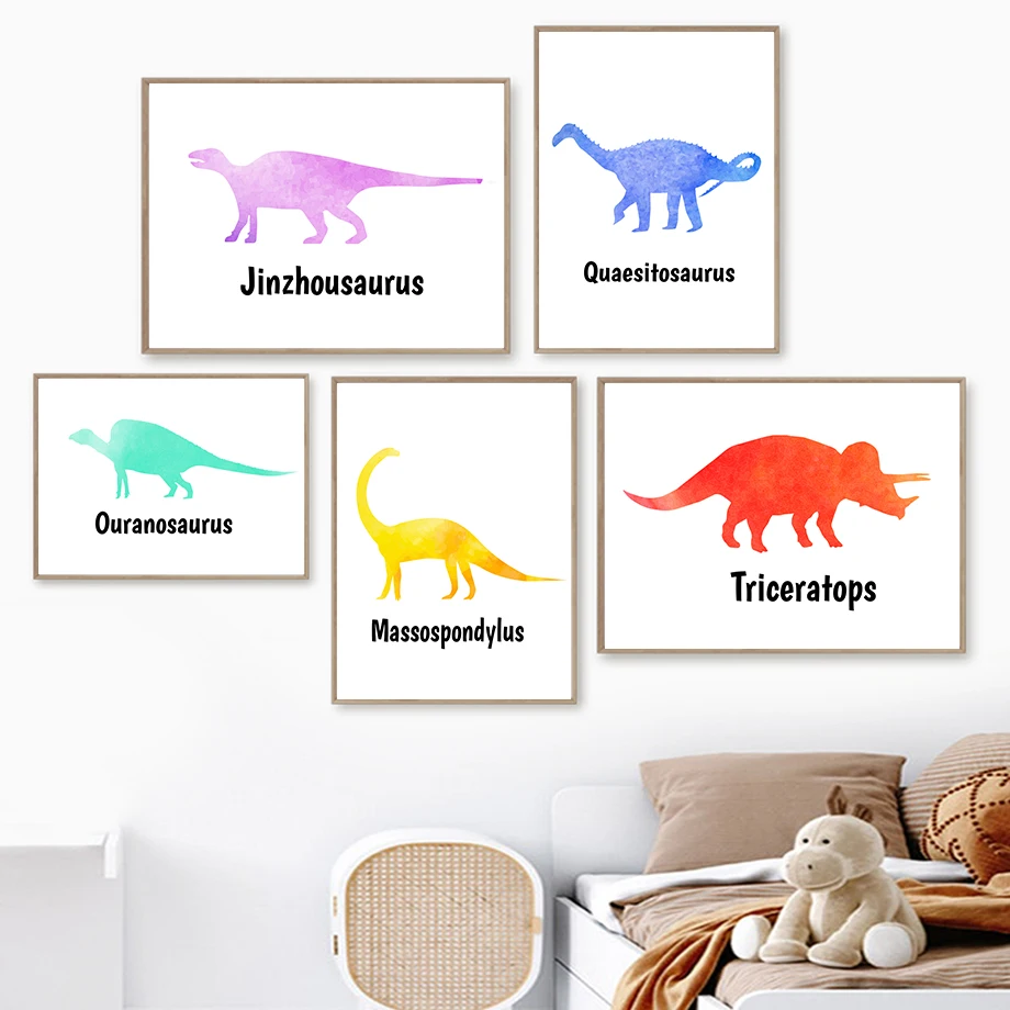 

Cartoon Colorful Dinosaur Education Nursery Wall Art Canvas Painting Nordic Posters And Prints Wall Pictures Boy Kids Room Decor