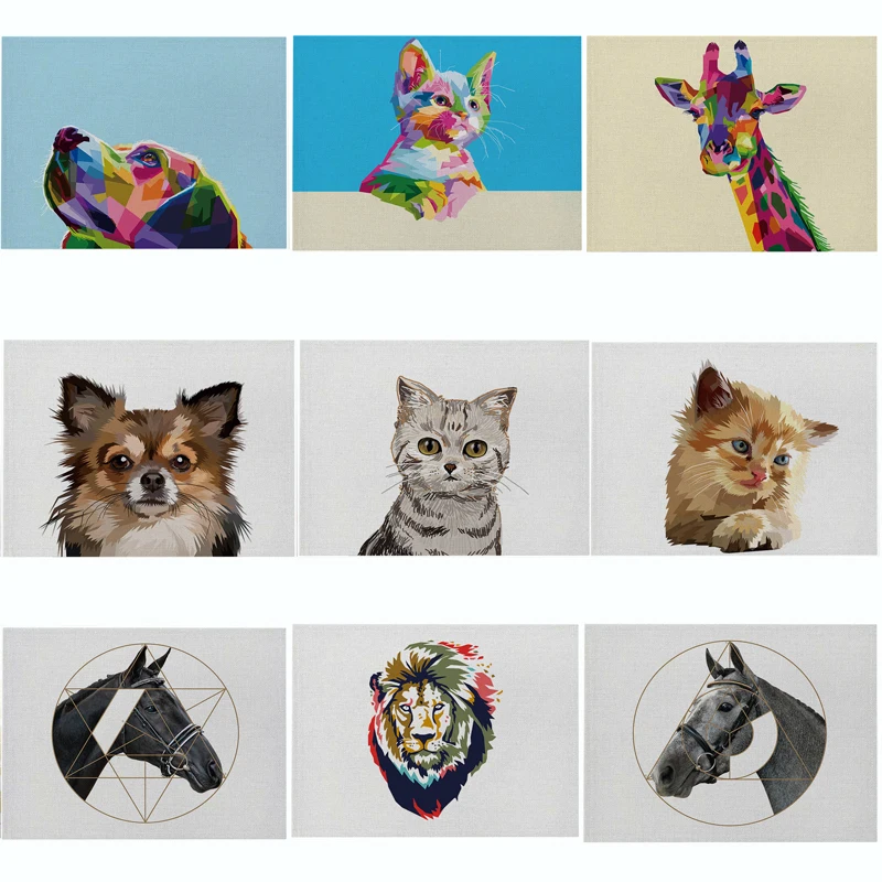 Хлопковый льняной коврик для стола милые Мультяшные животные кошка собака