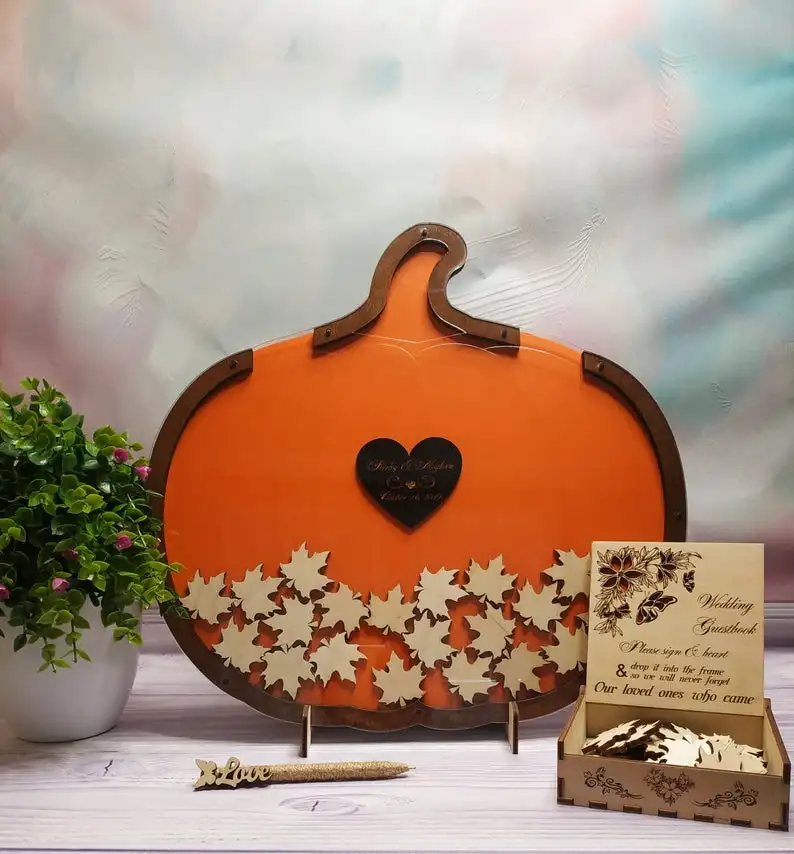 Гостевая книга для свадьбы Альтернативная коробка с изображением тыквы осенняя