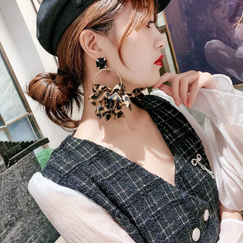 FYUAN модные ткани леопарда свисающие серьги для женщин в богемном стиле над