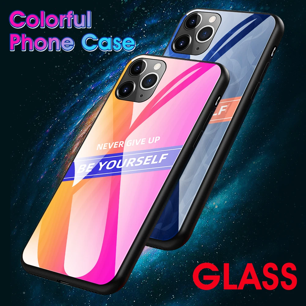 Цветные стеклянные чехлы для iPhone 11 Pro Max X XS XR цветной чехол из закаленного стекла 7