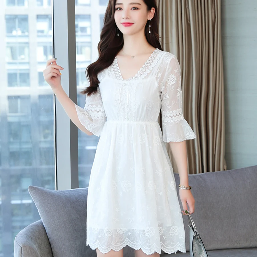Летние новые белые шифоновые кружевные пляжные мини сексуальные платья 2020