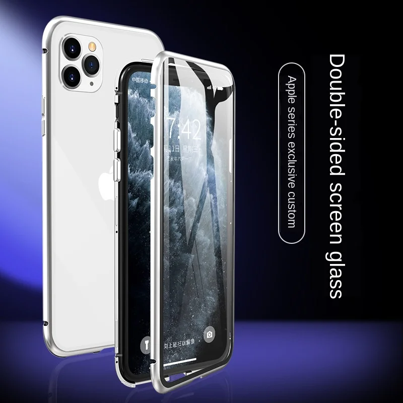 360 Full Clear Double-sided Glass Case Metal Frame Magnetic Protective Cover for IPhone 11 XS MAX XR 7 8 6 6S 6plus | Мобильные
