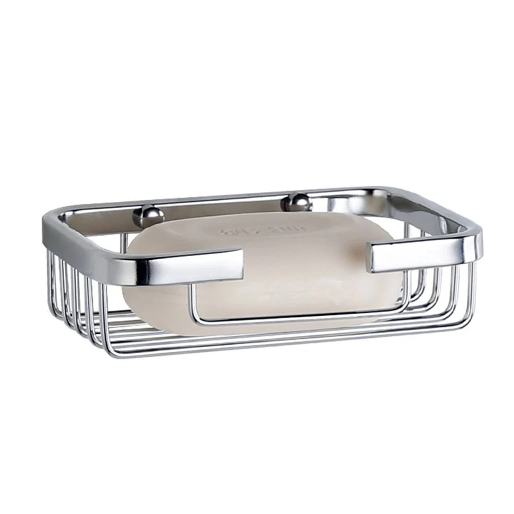 

Wall Mounted Stainless Steel Soap Dish Holder Storage Rack Hollow Soap Tray Bathroom Easy Installation Soap Sponge Shelf Stand