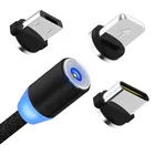 Магнитный кабель со светодиодной подсветкой, шнур типа C, магнитное зарядное устройство с Micro USB, зарядный Usb-кабель для iphone 11 Pro, 8, Xs, Samsung, плетеный провод