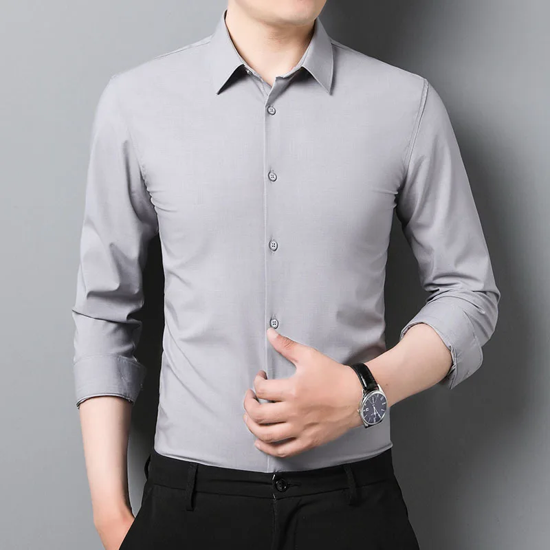 

2021 spring new long sleeve shirt men's bamboo fiber Korean slim fit business leisure professional shirt