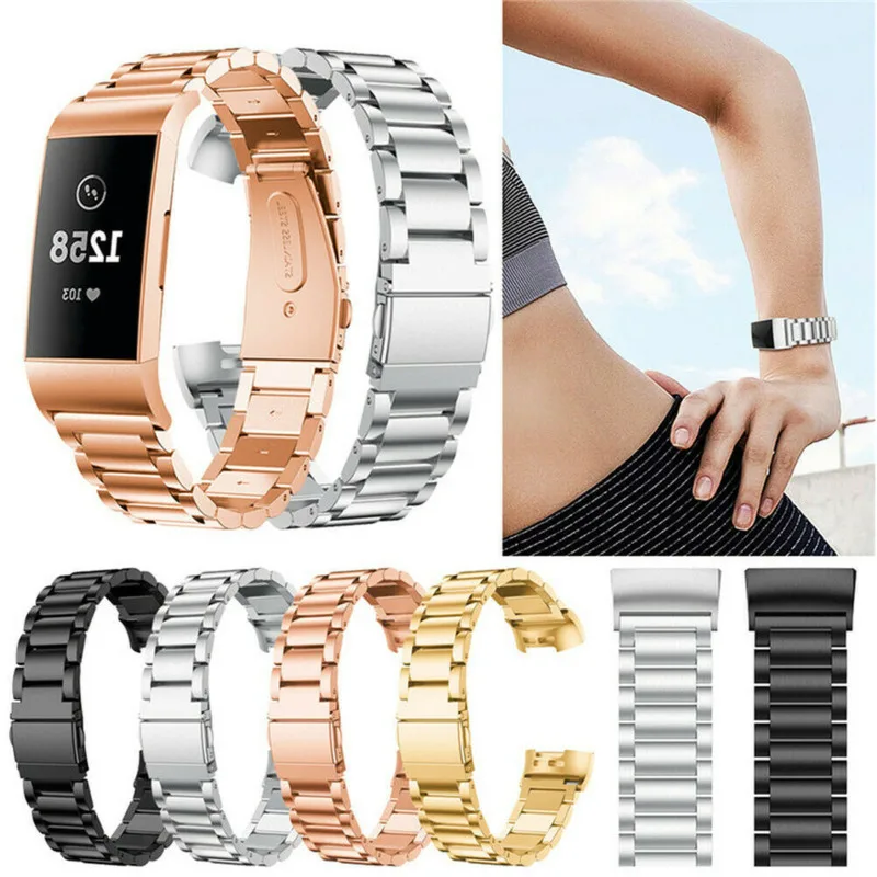 

Stainless Steel Metal Replacement Strap Bracelet Wrist Band Accessories For Fitbit Charge 3 Smart Watch Women Man 1sh