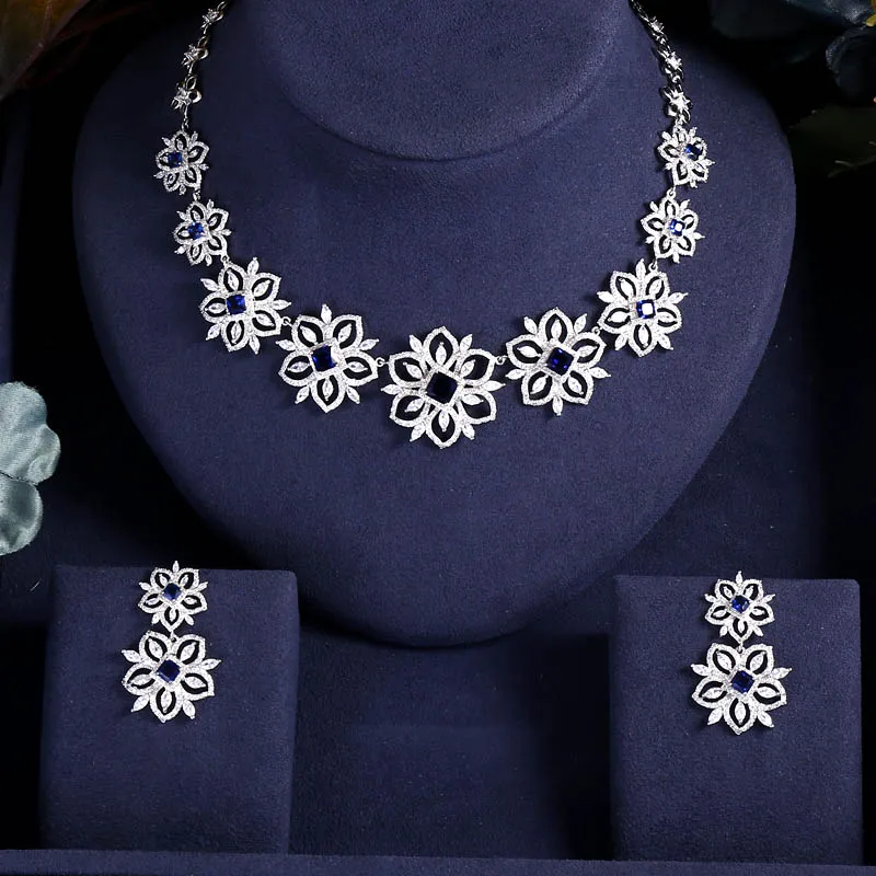 JaneKelly роскошный Искрящийся Блестящий кубический циркон серьги капли ожерелье