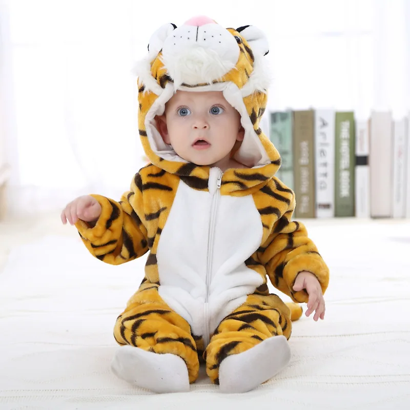 Baby Cartoon Romper Newborn Hooded Infant Clothing Boys Girls Pajamas Animal Onesie Jumpsuit Panda Costumes Flannel Baby Rompers