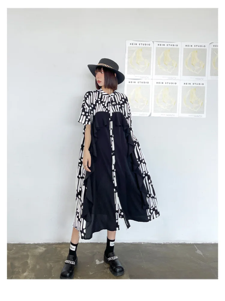 

Vefadisa Summer Stitching Color Long Dress Women 2021 Edible Tree Fungus Patchwork Female Dress Oversize Print Dress QYF5820