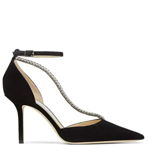 

Moraima Snc пикантные Стразы Украшения туфли на высоком каблуке; Женские босоножки с острым носком Ремешок на щиколотке вечерние Свадебная обувь на каблуках черного цвета