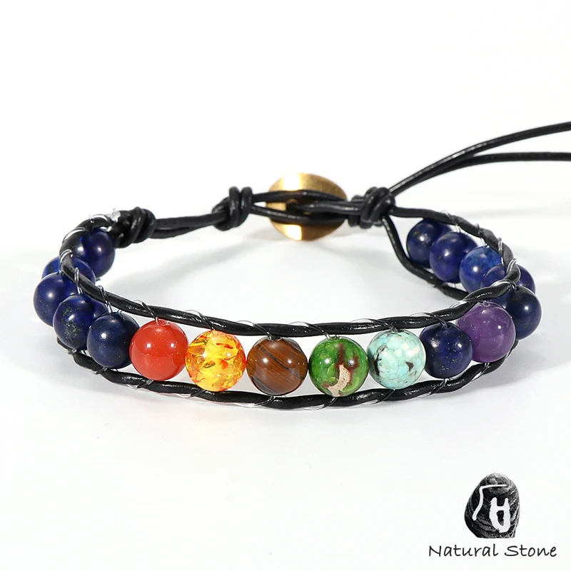 Мужской и женский браслет из натурального камня 7 Чакр тигровый глаз лавовый
