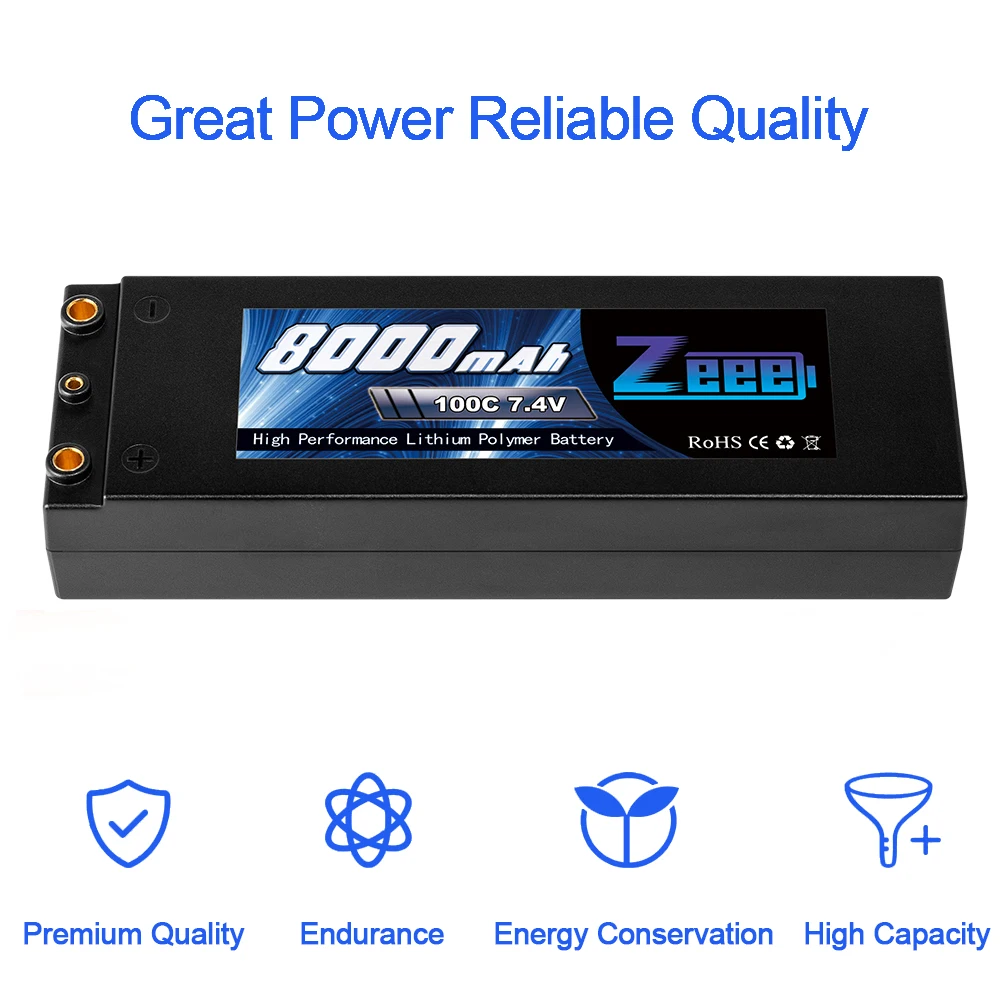 Zeee 7,4 V 100C 8000mAh литий-полимерный Батарея 2S RC Lipo Батарея с 4 мм пуля Дин-Стиль T штекер для RC автомобиль модель Лодка Грузовик