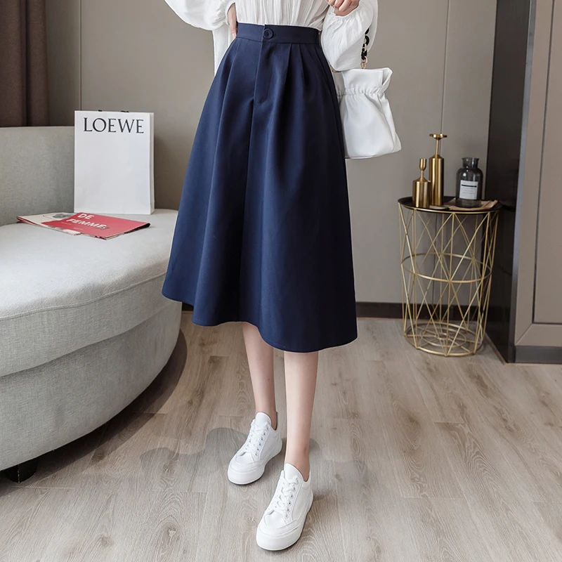 

2022 New Spring Summer High Waist Midi Skirt Women Casual Pocket Solid Color Loose A-Line Umbrella Skirt Female Petticoat