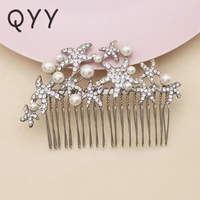 qyy 2019 starfish pearls hair comb bridal fashion jewelry wedding hair combs hair accessories clips bridal headpiece for women