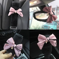 cute bowknot universal car seat belt cover soft plush shoulder strap case gear shift cover auto interior decoration accessories
