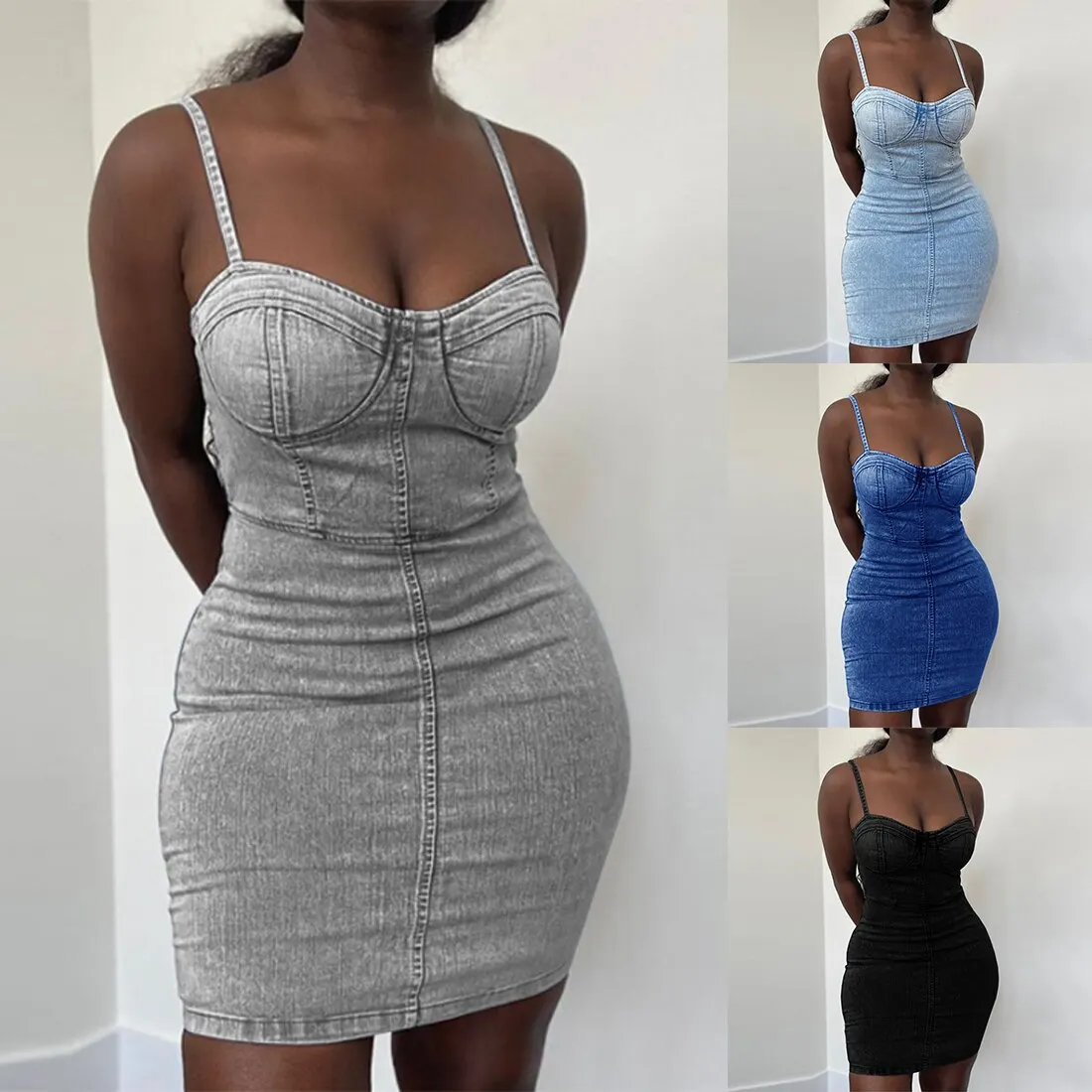 

NIBESSER Sexy Women Denim Dress For Streetwear Patchwork Sleeveless Backless Solid Lady Summer Bodycon Strapless Mini Dress