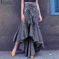 womens printed ruffle vestidos zanzea 2021 stylish striped skirts casual summer asymmetrical maxi skirts female faldas saia