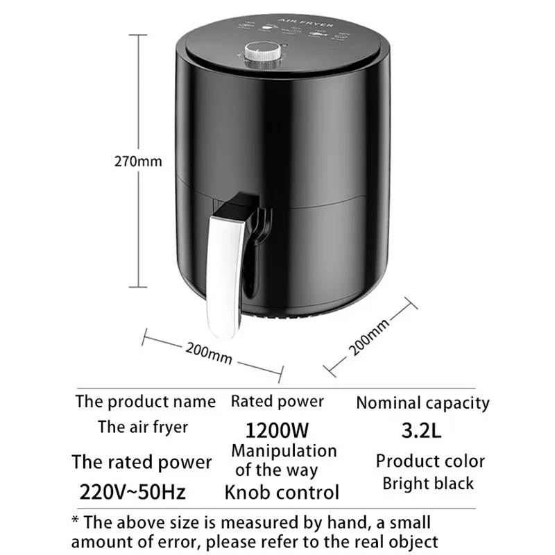 

3.2L Smart Air Fryer 1200W Oven Nonstick Pan 360 Baking Healthy Fryer Cooker Fried Chicken French Fries Non-oily Smoke Fryer
