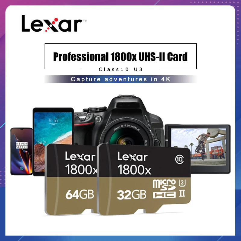 Lexar Профессиональный 1800x microSDXC UHS II карты Micro SD Card 64 Гб 128 ГБ до 270 МБ/с. V90 U3 Class 10 Флэш