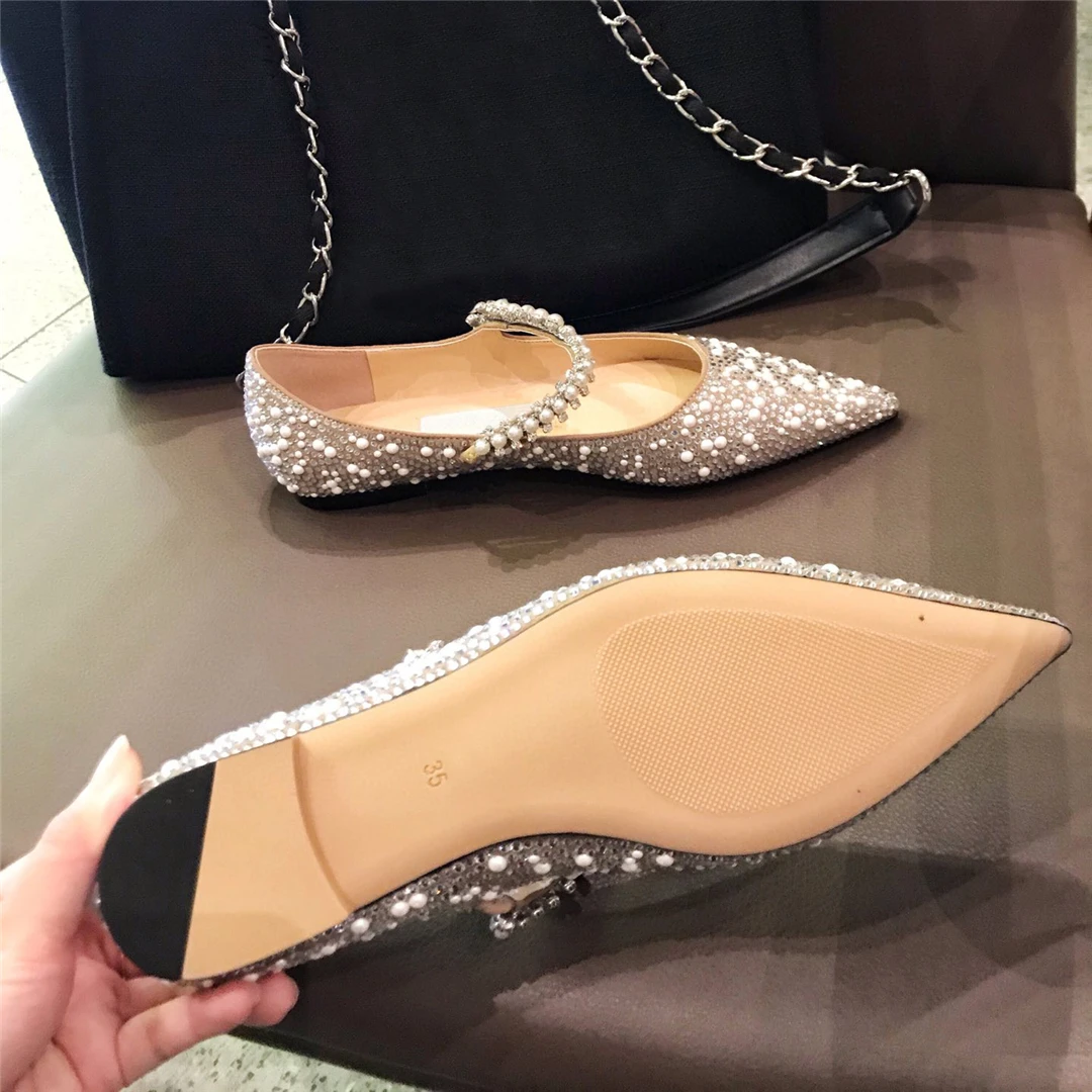 

Woman Fashion Brand Flats Shoes Ladies Designer Classic Sexy Pumps Luxury Rhinestone Vamp Pointing Toe Stiletto High Heels 2021