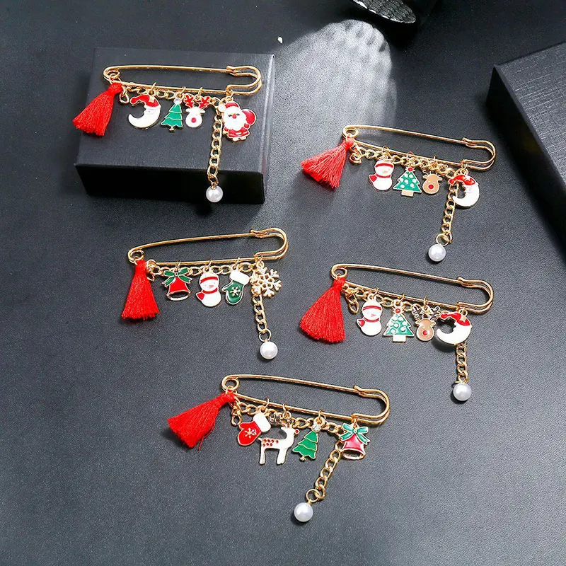 Doreen Box Pin Броши Рождество Санта Клаус кисточкой золотой цвет многоцветный