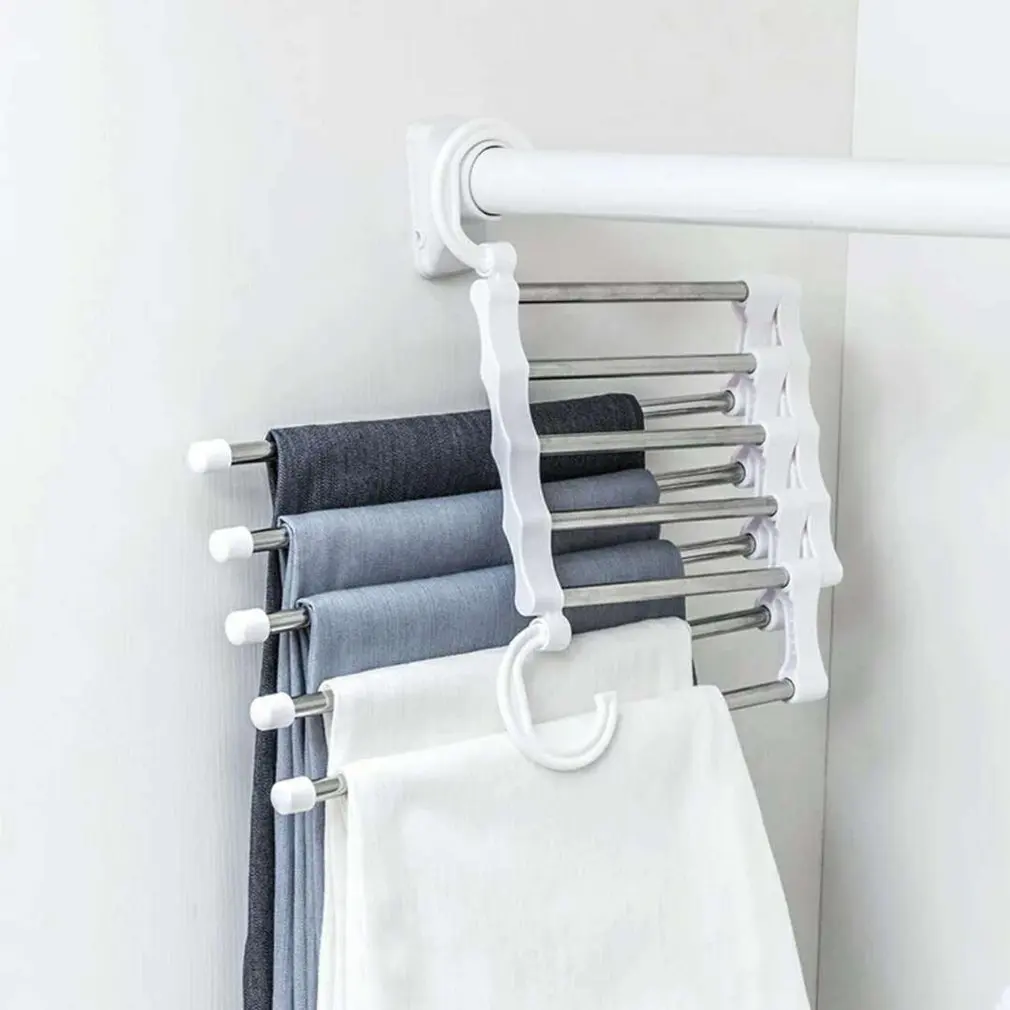 

5-in-1 Pants Hanger Multifunctional Portable Stainless Steel Hanger for Clothes Trousers Coat Storage Organization Space Saving