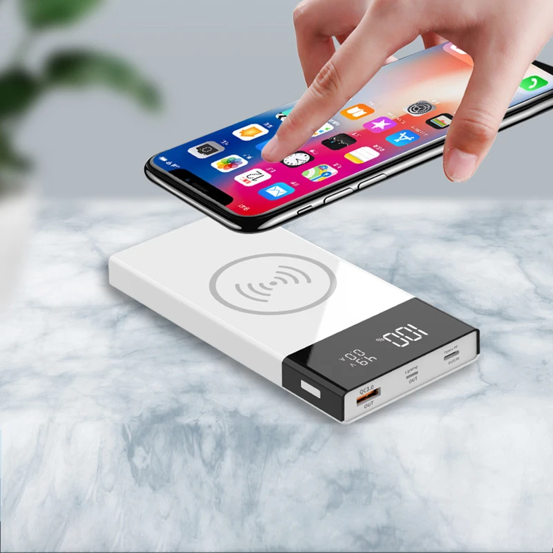 QC 3 0 цифровой дисплей Беспроводная зарядка внешний аккумулятор корпус 20000 мАч Type C